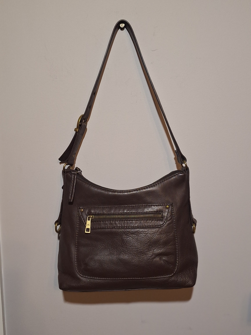 Stone Mountain Brown Genuine Leather Shoulder Bag W/ Brushed Goldtone Hardware
